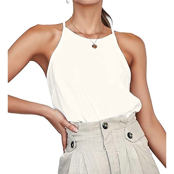 Tops - High cut neck white tank top